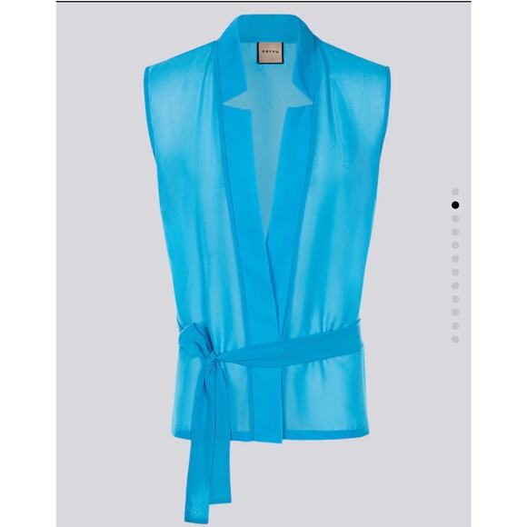 Orttu Star Neck Cardigan Blue Semi Sheer Chiffon Wrap Around Belt Small Kimono - Picture 16 of 16